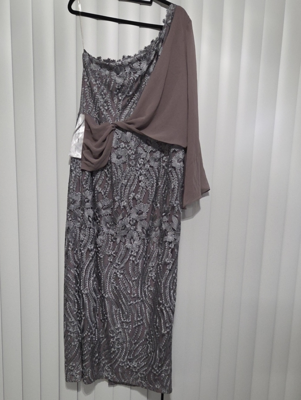 JS Collections One-Shoulder Lace & Chiffon Cocktail Dress in Mauve